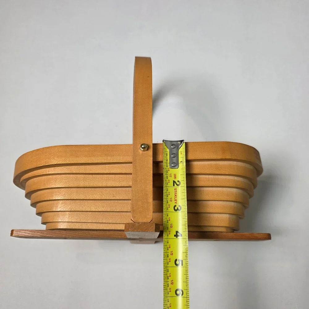 Vintage Oakwood Collapsible Oval Basket Handle Country Farmhouse 12 1/2 by 7 in